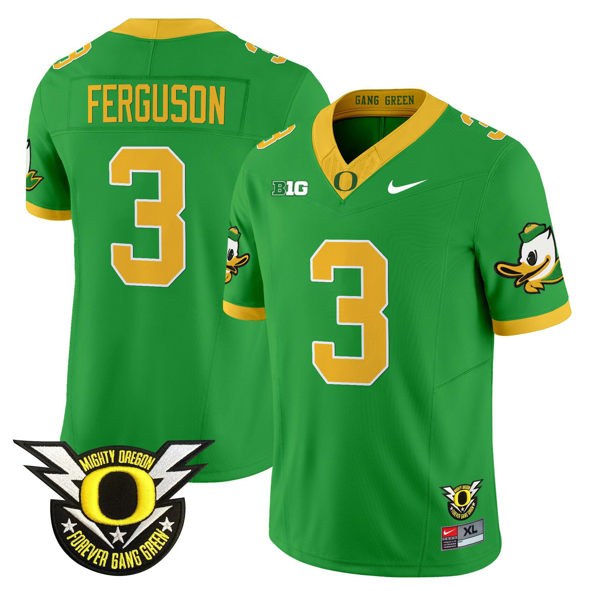 Men Oregon Ducks #3 Ferguson Green 2024 Nike Forever Gang Green & BIG Patch Vapor Limited NCAA Jersey->ncaa teams->NCAA Jersey